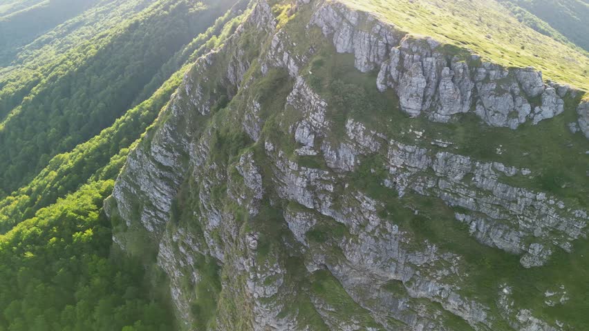 Drone view from the path from Beklemeto to Kozya Stena, Troyan Balkan, Bulgaria
