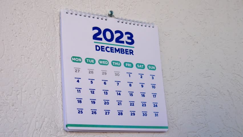 Close-up of two male hands turning off the wall calendar December page 2023 followed by the next one with the New Year's date marked on it Royalty-Free Stock Footage #1111541121