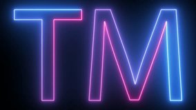 Hyperrealistic animated Neon Trademark symbol  in trendy stylish colors. Futuristic technology - 4k