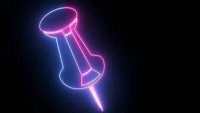 Hyperrealistic animated Neon Thumb Tack symbol  in trendy stylish colors. Futuristic technology - 4k