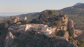 Aerial drone video of the mountain town named Guadalest. Guadalest is located near the Costa Blanca in the Spanish province of Alicante.