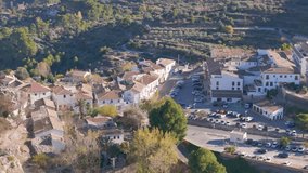 Aerial drone video of the mountain town named Guadalest. Guadalest is located near the Costa Blanca in the Spanish province of Alicante.