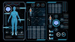 UI for medical applications. Infographics about futuristic medicine and health technology elements of the HUD moving. Medical data is evaluated by artificial intelligence on a holographic screen. - Powered by Shutterstock - Get 15% off with code: PIKWIZARD15