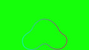 Animated linear cat pink blue footprint. A cat's paw print appears. Looped video. Vector illustration isolated on green background