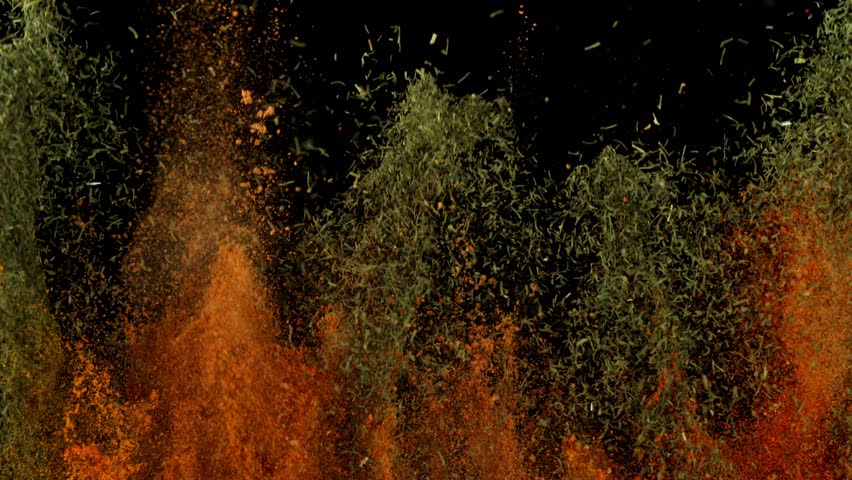 Super Slow Motion Shot of Colorful Explosion of Various Spices on Black Background at 1000fps. | Shutterstock HD Video #1111575385