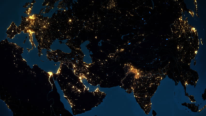 North Hemisphere of Earth Spinning. View of Europe, Middle East, Russia and Asia with City Lights. | Shutterstock HD Video #1111581351