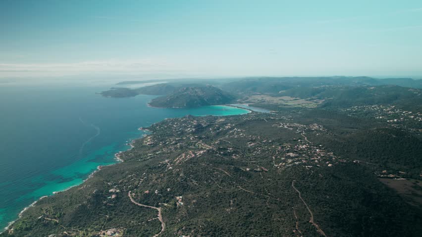 high altitude aerial, drone footage, coastline panorama, Corsica Royalty-Free Stock Footage #1111582031