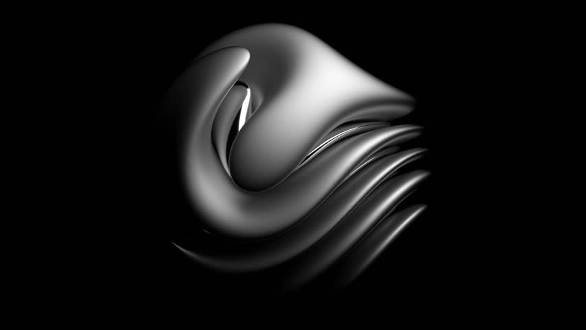 3d render of abstract art 3d ball or sphere metamorphosis in organic curve round wavy smooth and soft forms in matte liquid aluminium metal material with silver glossy parts in the dark on black back | Shutterstock HD Video #1111589317