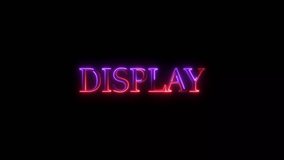 Display glowing neon text animation. Black background 4k video glowing neon sign in red and magenta colors.
