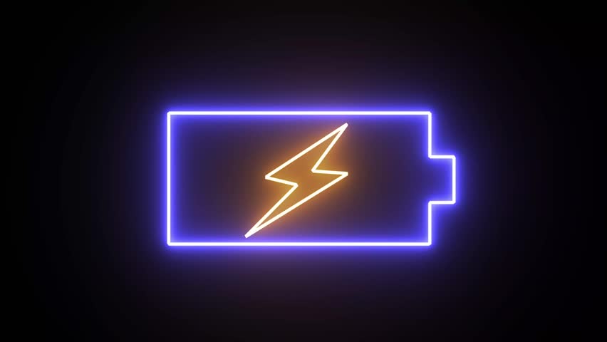 Glowing blue and yellow neon line Battery icon animated video. Lightning blinking bolt symbol - Powered by Shutterstock - Get 15% off with code: PIKWIZARD15