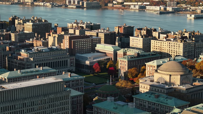 Aerial shot of Columbia University on an autumn morning