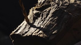 Super slow motion of a drill bit drilling into wood beam. Shot on high speed 960 fps - Powered by Shutterstock - Get 15% off with code: PIKWIZARD15