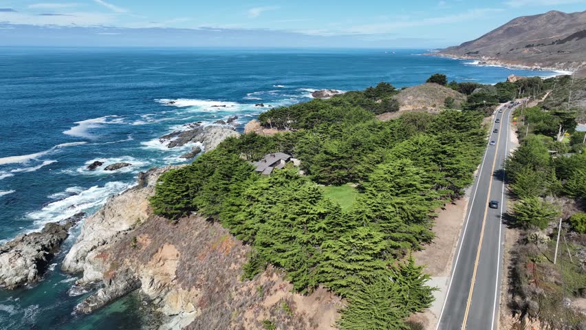 Coastal Road At Highway 1 In California United States. Historic Road Trip In Ocean Road Of California. Seaside Landscape. Coastal Road At Highway 1 In California United States. California landscape.