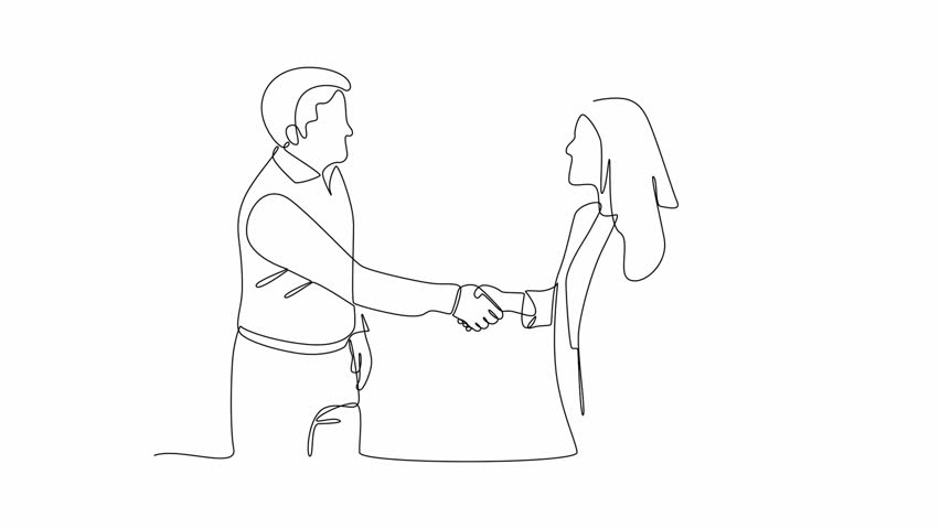 Self drawing animation of one single line draw Business people shaking hands. Agreement, trust, cooperation concept. Full length animation illustration. | Shutterstock HD Video #1111602229