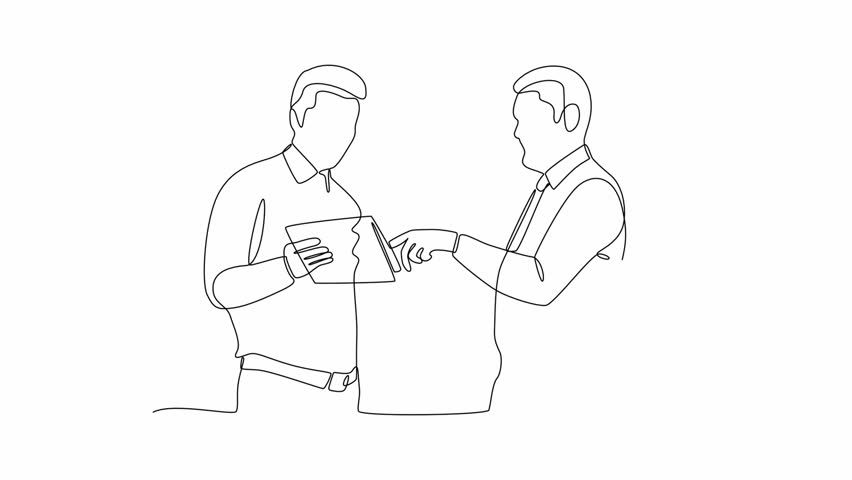 Self drawing animation of one single line draw Business people shaking hands. Agreement, trust, cooperation concept. Full length animation illustration. | Shutterstock HD Video #1111602237
