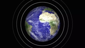 3d rotated earth planet background, abstract gray globe planet , with radio waves loop out animation .