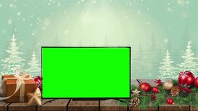 a green screen tv in Christmas background for advertising and marketing .