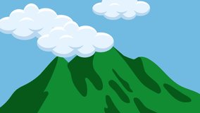 Moving Clouds Animated Cartoon on a mountain and blue sky