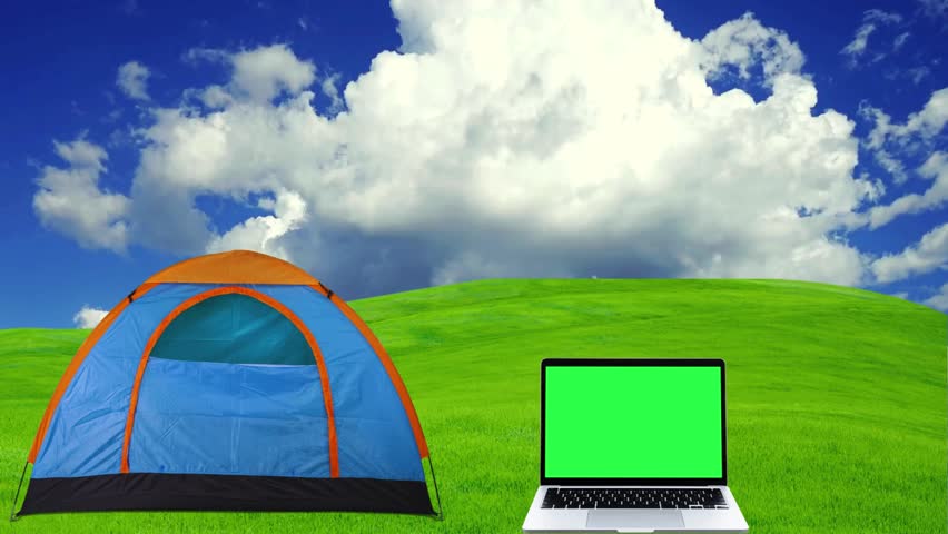 a green screen laptop in beautiful nature background with sky . Royalty-Free Stock Footage #1111605939