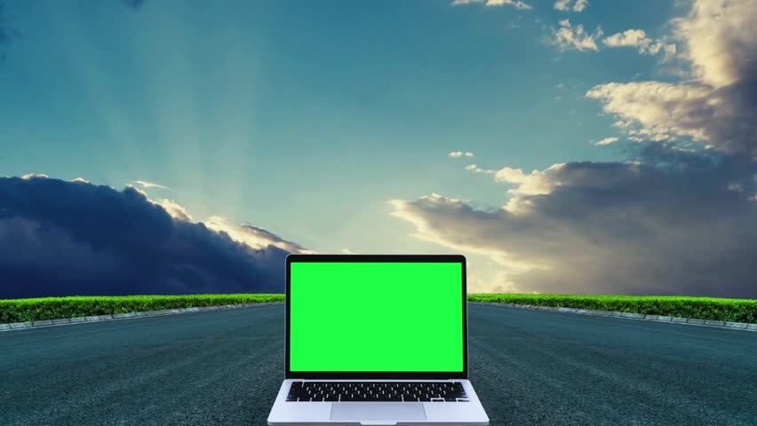 a green screen laptop in beautiful nature background with sky . Royalty-Free Stock Footage #1111605945