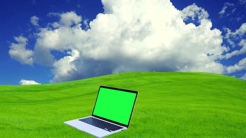 a green screen laptop in beautiful nature background with sky . Royalty-Free Stock Footage #1111605947