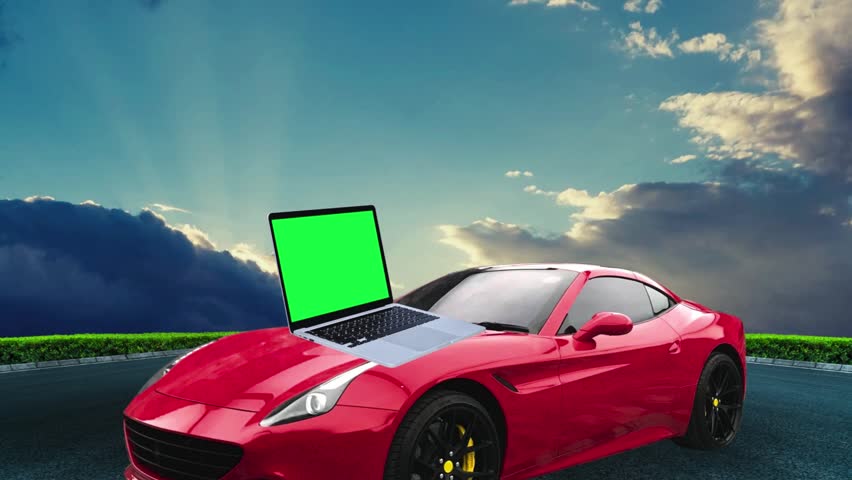 a green screen laptop in beautiful nature background with sky . Royalty-Free Stock Footage #1111605949