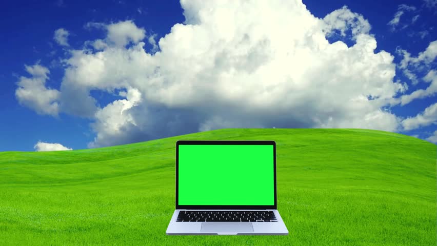 a green screen laptop in beautiful nature background with sky . Royalty-Free Stock Footage #1111605951