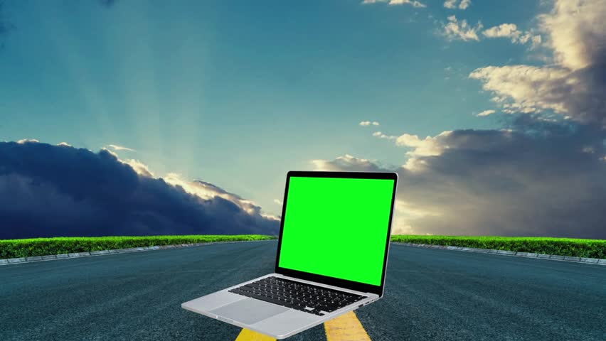 a green screen laptop in beautiful nature background with sky . Royalty-Free Stock Footage #1111605955
