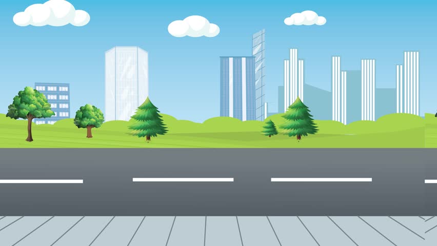 Animation of empty Street in city with sidewalk, Trees and Building in the background. Royalty-Free Stock Footage #1111606811