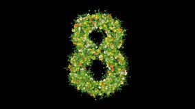 Number 8 with grass and colorful flowers on plain black background - Powered by Shutterstock - Get 15% off with code: PIKWIZARD15