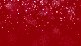 Looping video snow flakes snow rain background. Bright red Christmas snow fall. 4K resolution video 3840x2160