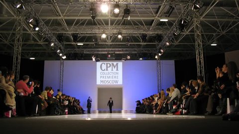 MOSCOW - FEBRUARY 22: Men model new Slava Zaytsev fashion line on catwalk during Collection Premiere Moscow, (CPM), February 22, 2011 in Moscow, Russia.  Over 1,350 brands of different segments (women's, men's, children's wear, Young Fashion, leather wear Editorial Stock Video