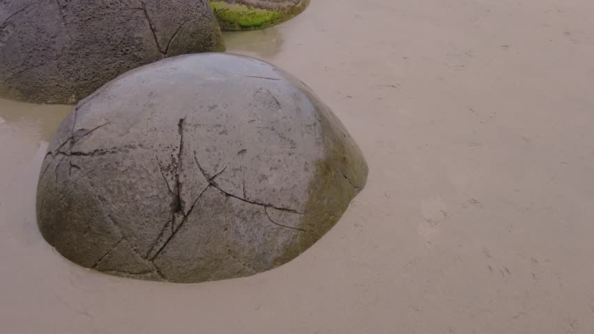 Moeraki Boulders and the ocean surf, Otago, New Zealand