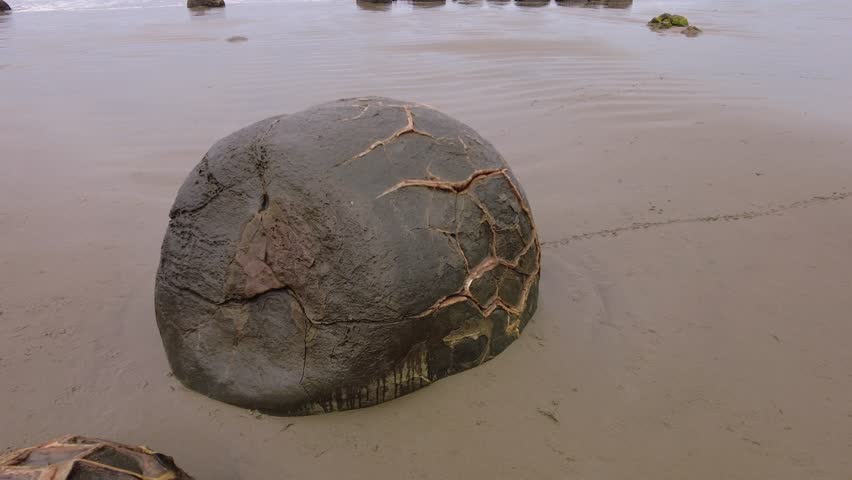 Moeraki Boulders and the ocean surf, Otago, New Zealand