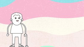 Animated little cartoon fantasy grandfather on a pastel colour background.