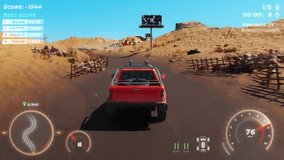 Using a red truck on the desert map in the drifting video game. Turning the car on the sand in the drifting video game. Failing to complete the level in the newly released drifting video game.