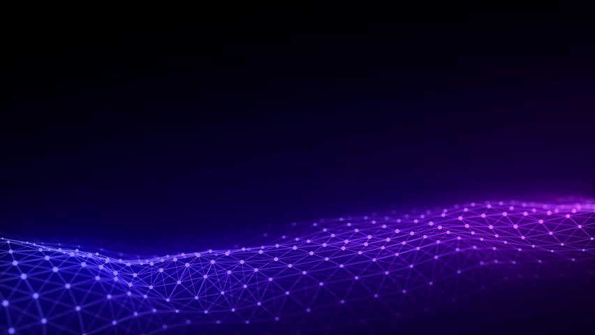 Dark cyberspace in digital background. Abstract technology colors wave with motion glowing dots and lines. Connection big data. Futuristic wireframe texture. Analysis network connection. 3D rendering.