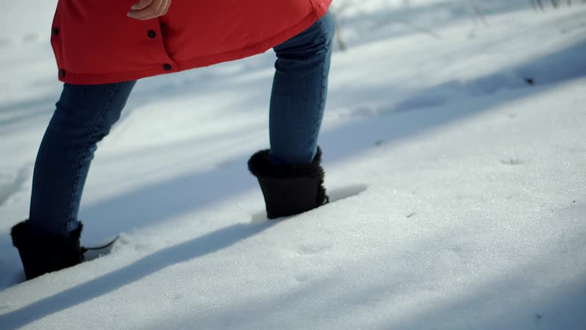 Legs Footprints In Winter Boots Walking On Snow. Adventure Vacation Hiker Hiking In Winter Exploring Destination. Woman Legs Walking In Snow. Female In Snowy Weather At Cold Temperature Walking Alone | Shutterstock HD Video #1111620811