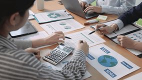 Carbon offset price report CO2 emission. Future growth Net zero waste in ESG office protect climate change global warming social issues project. Group asia woman people SDGs plan team talking workshop - Powered by Shutterstock - Get 15% off with code: PIKWIZARD15