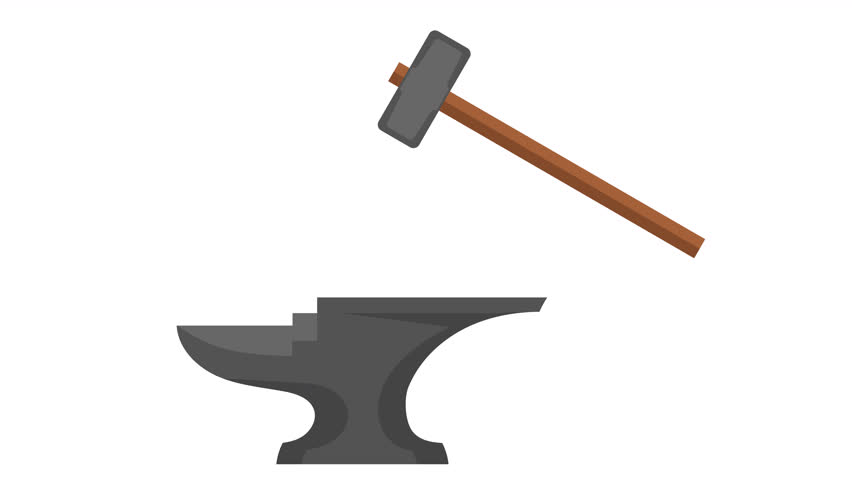 Hammer and anvil. 2D animation video. Motion graphics with alpha channel.