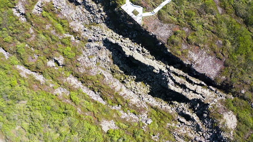 Aerial view of the amazing break between tectonic plates in the Thingvellir National Park, Iceland.