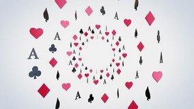 Golden casino ring circles white background looping with playing card suit symbols 3D render 4K - Powered by Shutterstock - Get 15% off with code: PIKWIZARD15