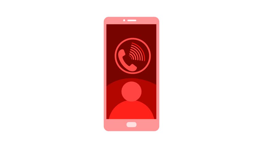 Red color phone calling animated white background