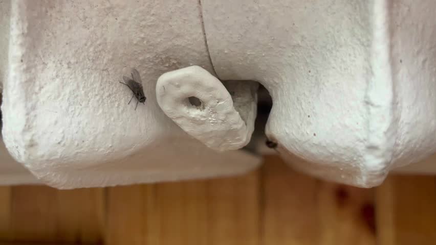 Fly are warming themselves on a white battery