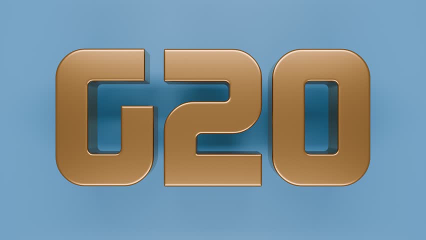 Loop 3d animation of the symbol of the economic and political unification of the G20 countries. Golden letters made of inflatable balloons. Inflate and descend. Royalty-Free Stock Footage #1111643005
