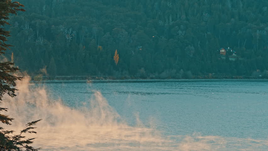 Fog on the lake with mountains Autumn