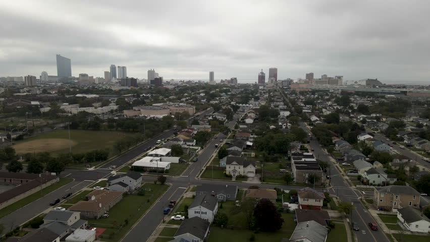 Aerial Reversing Over Atlantic City, NJ Neighborhood