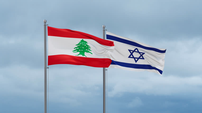 Israel flag and Lebanon flag waving together on cloudy sky, endless seamless loop, two country relations concept Royalty-Free Stock Footage #1111649365