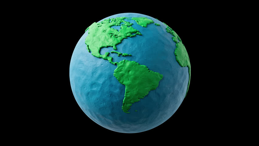 Rotating Clay planet Earth. Plasticine globe. Seamless loop animation. Embedded alpha channel