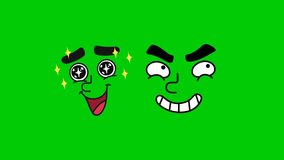 Cartoon Eyes and Face isolation, Chroma Key green screen motion graphics stock video 3D Animation. Ultra High Definition. 3D video